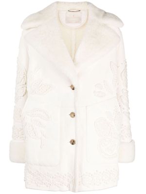 Ermanno Scervino floral-embroidered leather coat - White