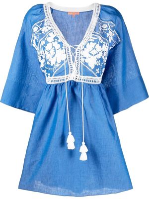 Ermanno Scervino floral-embroidered linen dress - Blue