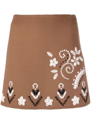 Ermanno Scervino floral-embroidered mini skirt - Brown