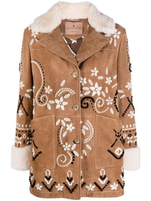 Ermanno Scervino floral-embroidered single-breasted coat - Brown