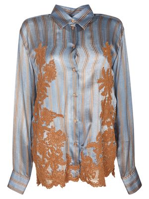 Ermanno Scervino Floral Embroidery Striped Shirt