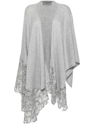 Ermanno Scervino floral-lace cashmere cape - Grey