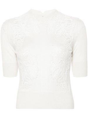 Ermanno Scervino floral-lace cashmere top - White