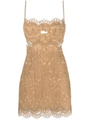 Ermanno Scervino floral-lace cut-out mini dress - Brown