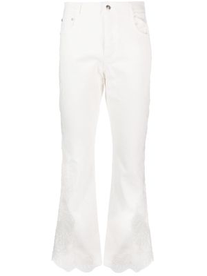 Ermanno Scervino floral lace-detail denim trousers - White