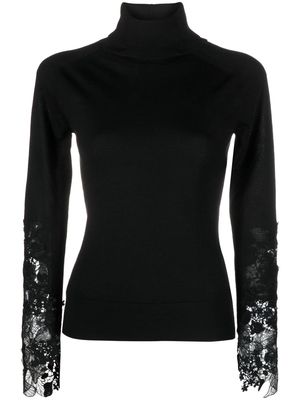 Ermanno Scervino floral-lace-detail virgin wool jumper - Black
