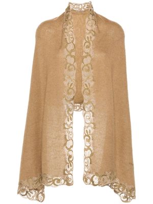 Ermanno Scervino floral-lace open-knit cape - Brown
