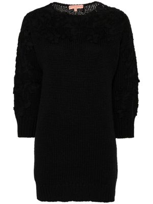 Ermanno Scervino floral-lace ribbed-knit jumper - Black