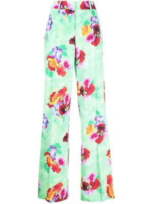 Ermanno Scervino floral-print wide leg silk trousers - Green