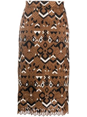 Ermanno Scervino geometric-embroidered midi-skirt - Brown