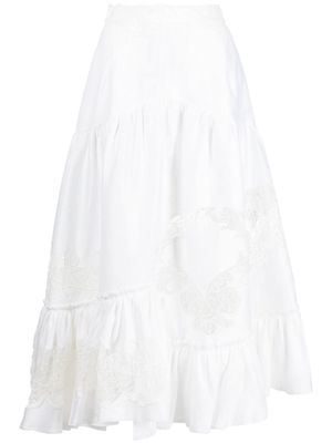 Ermanno Scervino guipure-lace tiered midi skirt - 10601 WHITE