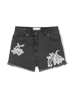 Ermanno Scervino Junior embroidered denim shorts - Grey