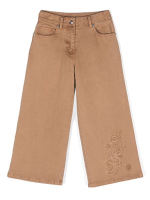 Ermanno Scervino Junior embroidered-design straight-leg trousers - Brown