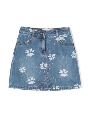 Ermanno Scervino Junior floral-print denim mini skirt - Blue