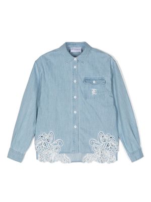 Ermanno Scervino Junior guipure-detail denim shirt - Blue