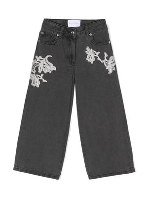 Ermanno Scervino Junior lace-appliqué wide-leg jeans - Grey