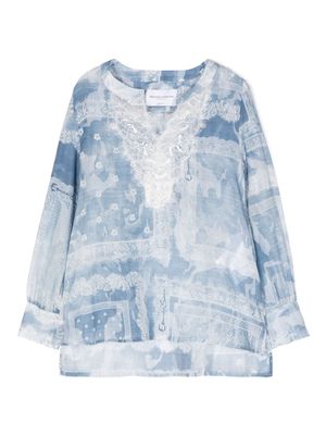 Ermanno Scervino Junior lace-detail blouse - Blue