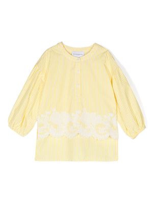 Ermanno Scervino Junior lace-detailing striped blouse - Yellow