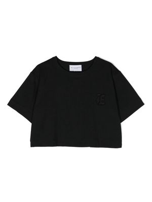 Ermanno Scervino Junior logo-embroidered cropped T-shirt - Black