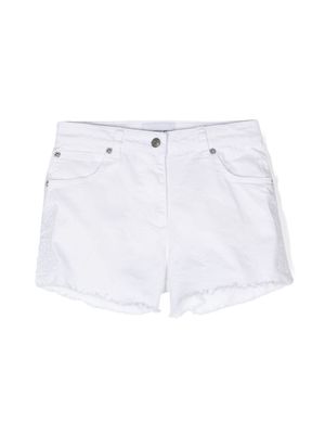 Ermanno Scervino Junior motif-embroidered frayed shorts - White