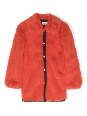 Ermanno Scervino Junior single-breasted faux-fur coat - Orange