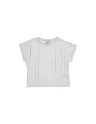 Ermanno Scervino Junior White T-shirt With Rhinestone Pinstripe Effect