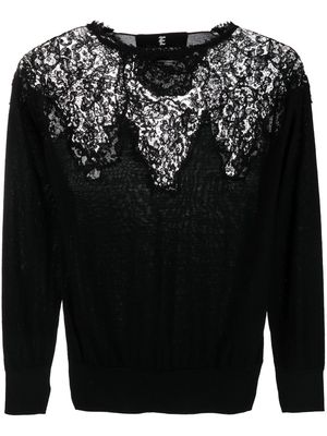 Ermanno Scervino knitted lace-panel jumper - Black