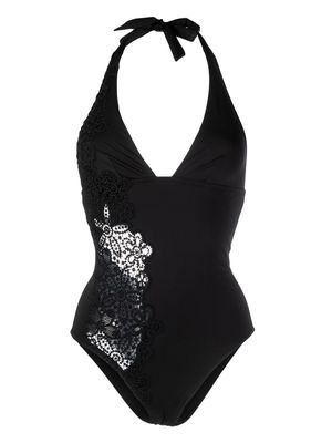 Ermanno Scervino lace-detail halterneck swimsuit - Black