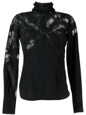Ermanno Scervino lace-detail high-neck silk blouse - Black