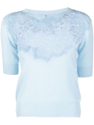 Ermanno Scervino lace detail knit blouse - Blue