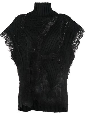 Ermanno Scervino lace-detail knitted jumper - Black