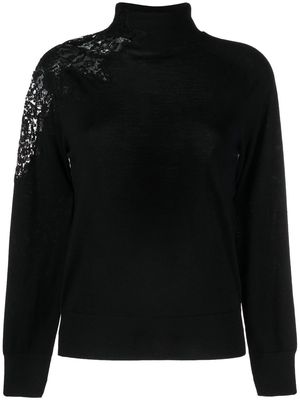Ermanno Scervino lace-embroidered roll-neck jumper - Black
