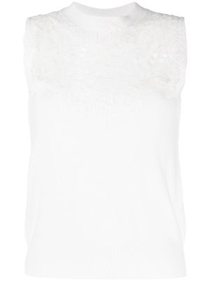 Ermanno Scervino lace-overlay knitted top - White