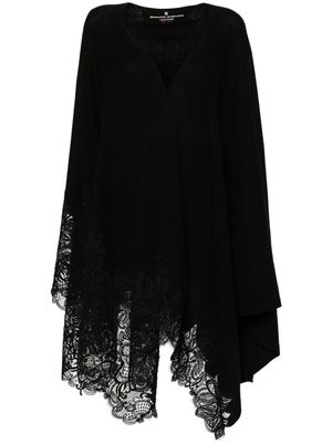 Ermanno Scervino lace-panel cashmere cape - Black
