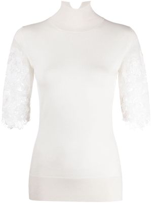 Ermanno Scervino lace-panel cashmere knitted top - White