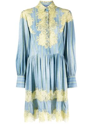 Ermanno Scervino lace-panel pinstriped dress - Blue