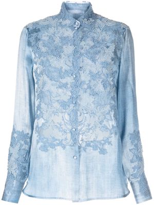 Ermanno Scervino lace-panel silk shirt - Blue