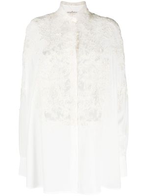 Ermanno Scervino lace-panelled buttoned silk blouse - White