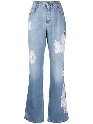 Ermanno Scervino lace-panelled flared-leg jeans - Blue