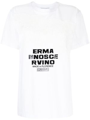 Ermanno Scervino lace-panelled logo-print T-shirt - White