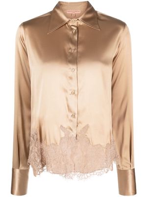 Ermanno Scervino lace-trim silk blouse - Brown