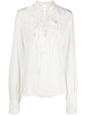 Ermanno Scervino lace-trim silk blouse - White
