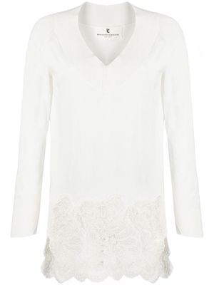 Ermanno Scervino lace-trim V-neck jumper - White