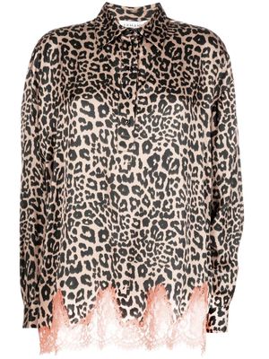 Ermanno Scervino leopard print lace-trim blouse - Brown