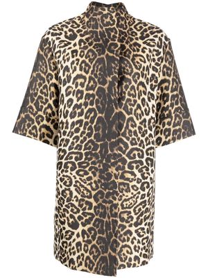 Ermanno Scervino leopard print mid-length coat - Black