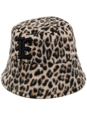 ERMANNO SCERVINO leopard-print wool bucket hat - Brown