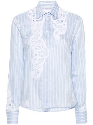 Ermanno Scervino macramé-lace striped cotton shirt - Blue