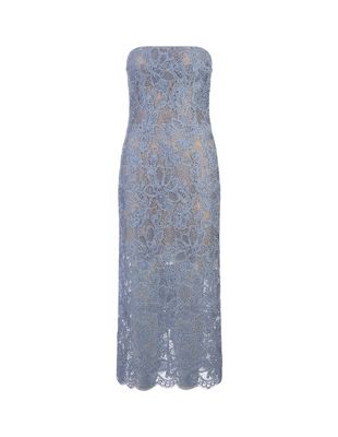 Ermanno Scervino Midi Dress In Light Blue Lace With Crystals