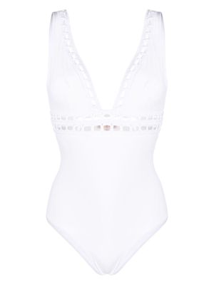 Ermanno Scervino open-embroidery V-neck swimsuit - White
