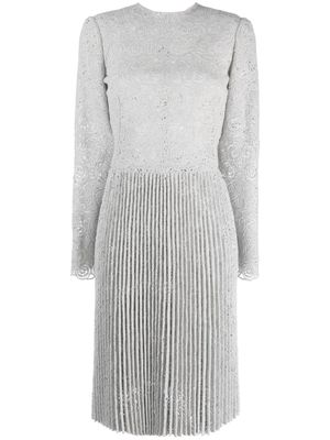 Ermanno Scervino pleated guipure lace belted dress - Grey